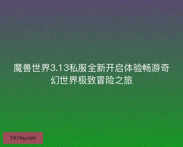 魔兽世界3.13私服全新开启体验畅游奇幻世界极致冒险之旅